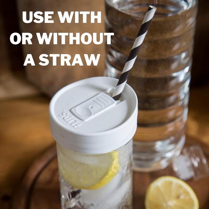 Mason Jar Drink Lid, Regular Mouth, Black, Pack of 2