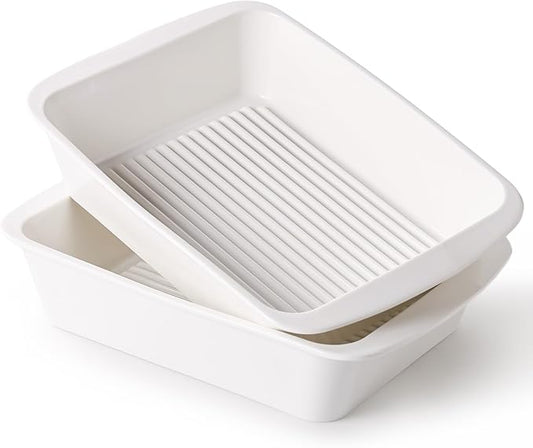 Baking Dish for Oven, 9.3'' x14'' Ceramic Casserole Dish, Lasagna Pan, Oven Safe Bakeware Sets with Handles, Microwave, Dishwasher Safe, Home Decor, Wedding Gift, White, Set of 2