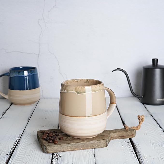 Bosmarlin Extra Large Ceramic Coffee Mug, 23 Oz, Dishwasher and Microwave Safe, Oversized Big Tea Cup, Reactive Glaze (Brown Grey)