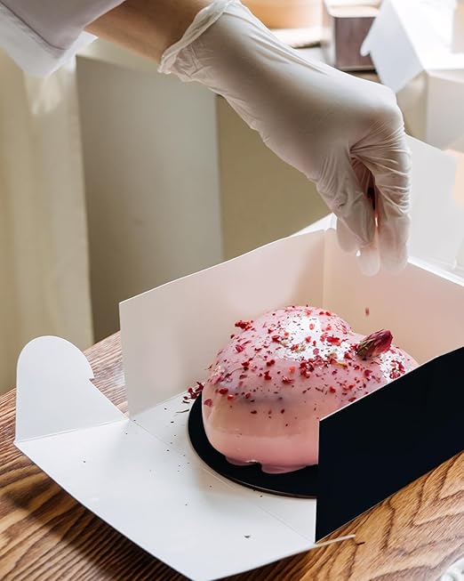 qiqee 10x10x5 Cake Box, 18 Sets Black Cake Box with Window ＆ 18 Sets 10" Black Cake Round Boards, 10inch Cake Containers