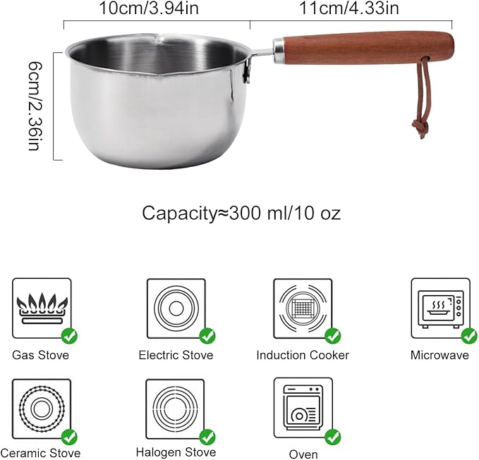 Mini Milk Butter Warmer For Seafood, Stainless Steel Melting Pot For Tealight Candles, Small Baby Food Warmer, Pan Cooking, Chocolate Melting Pot, Hot Oil Pan (300ml)