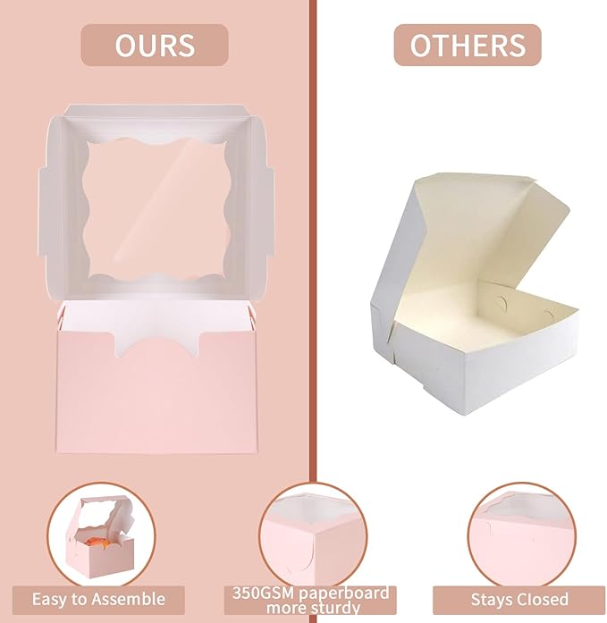 25pcs Pink Small Cake Box,4x4x2.5 Inch Bakery Boxes with Window,gift boxes bulk for Mini Cake Pastry Dessert Strawberries Chocolates Cupcakes with Stickers