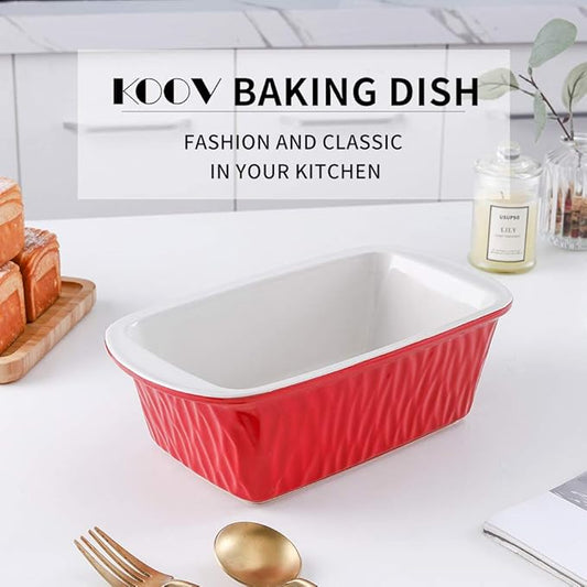 Ceramic Loaf Pan for Baking Bread, 9 x 5 inch Bread Pan, Rectangular Bread Loaf Pan, Ceramic Bakeware for Cooking, Home Kitchen, Bread Baking Pan Texture Series (Red)