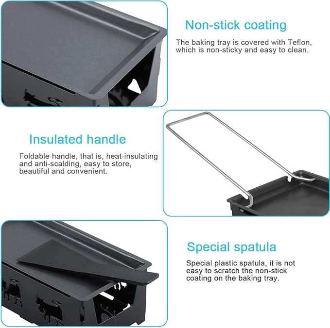Cheese Raclette, Portable Foldable Non-Stick Cheese Rotaster Baking Tray Candlelight Cheese Melter Pan with Handle Spatula Barbecue Home Kitchen Grilling Tool