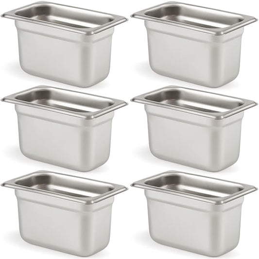 CURTA 6 Pack Anti-Jam Hotel Pans, 1/9 Size 4 Inch Deep, NSF Commercial 18/8 Stainless Steel Chafing Steam Table Pan, Catering Storage Metal Food Pan