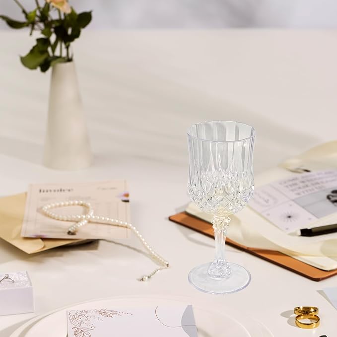 24 PCS Plastic Wine Glasses 7oz,Clear Plastic Goblets Drinkware Glasses,White Wine Glasses, plastic water goblets for Wedding Wine Bar Juice Grand Event Party (Clear)