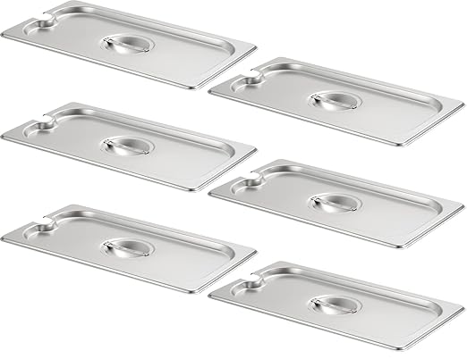 CURTA 6-Pack 1/3 Size Slotted Steam Table Pan Cover, Lid with Handle, NSF, Hotel Pan Cover, Catering Food Pan Cover
