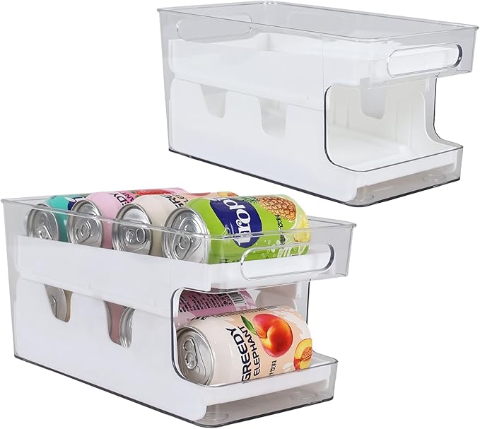 2 Sets 2 Tiers Can Storage Organizer Pantry, Beer Soda Can Organizer for Fridge, Rolling Can Dispenser