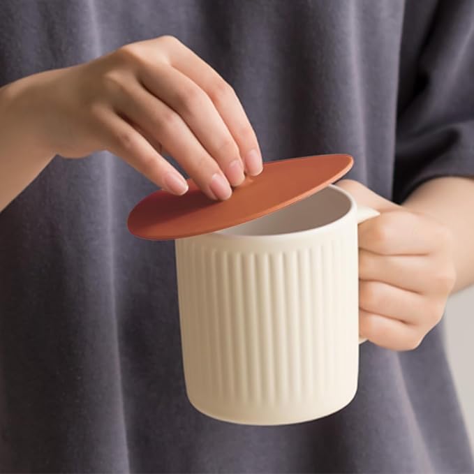 Carrotez 2 Pack Silicone Cup Cover Lids, 4.3 Inch Mug Covers, Reusable Silicone Coffee and Tea Cup Lids - Orange