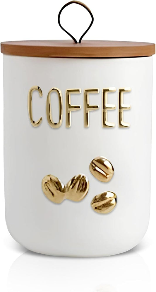 Comeon Ceramic Canister Set with Airtight Seal Bamboo Lid Silicone, 27oz Food Storage Jars for Coffee Sugar Tea, Container Set for Kitchen Pantry Counter Decor (Coffee)