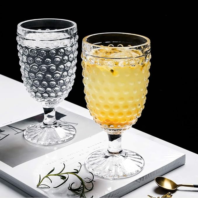 G Hobnail Old Fashioned Iced Beverage Goblet 13 oz. set of 6, Premiun Glass Set for Wine, Soda & Juice, Perfect for Dinner Parties, Bars & Restaurants