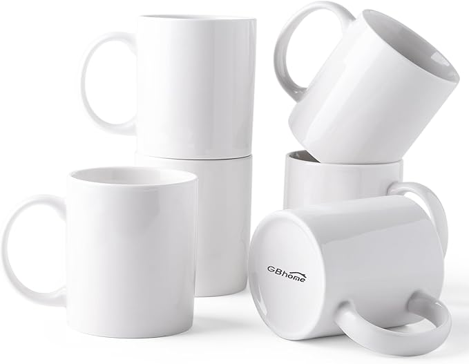 GBHOME 12 OZ Off White Coffee Mugs, Ceramic Bulk Coffee Mugs with Large Handle for Man, Woman, Light Weight Coffee Mugs Set of 6 for Latte/Cappuccino/Cocoa/Milk, Dishwasher & Microwave Safe