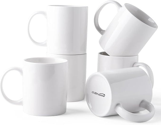 GBHOME 12 OZ Off White Coffee Mugs, Ceramic Bulk Coffee Mugs with Large Handle for Man, Woman, Light Weight Coffee Mugs Set of 6 for Latte/Cappuccino/Cocoa/Milk, Dishwasher & Microwave Safe