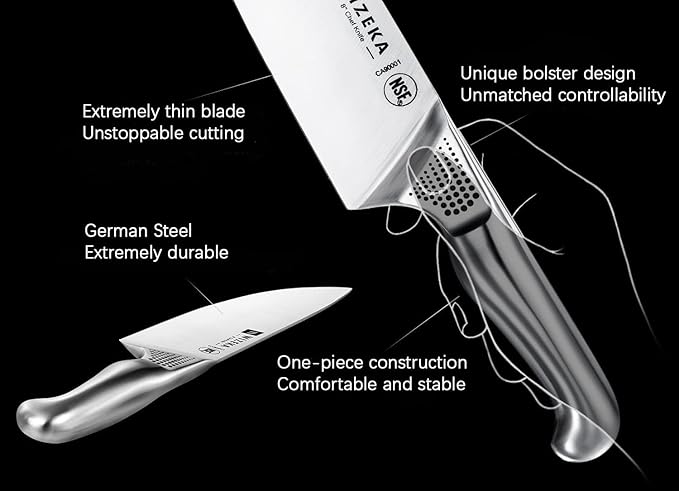 WIZEKA Kitchen Knife Set with Block: 15PCS German Stainless Steel Knife Block Set,One-Piece Design Knives Set for Kitchen, Professional Knife Set with Built-in Sharpener,Starry Sky Series
