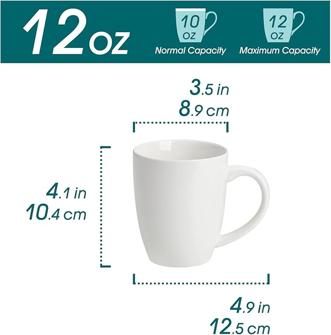 vancasso White Ceramic Coffee Mug Set of 6, 12 Oz Tea Cups with Handle for Latte, Tea, Cappuccino, Milk, Cocoa, Microwave&Dishwasher Safe