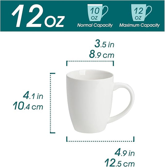 vancasso White Ceramic Coffee Mug Set of 6, 12 Oz Tea Cups with Handle for Latte, Tea, Cappuccino, Milk, Cocoa, Microwave&Dishwasher Safe