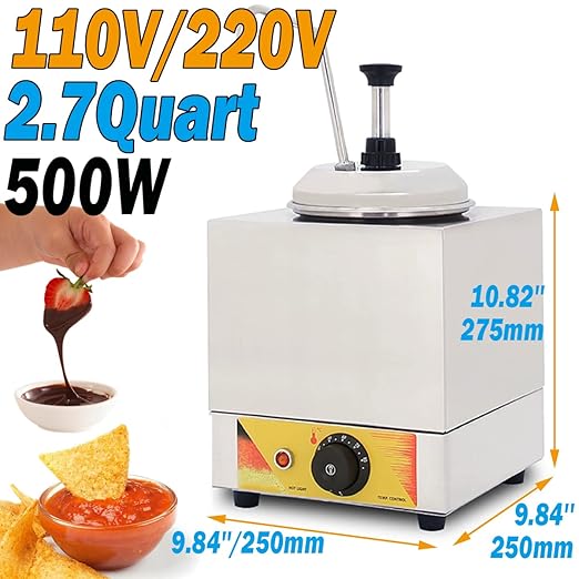 Cheese Dispenser with Pump Electric Hot Fudge Warmer 2.7 Quart Sauce Condiment Pump Station for Nacho Cheese Ketchup Syrup Butter Caramel,86-176℉,220V