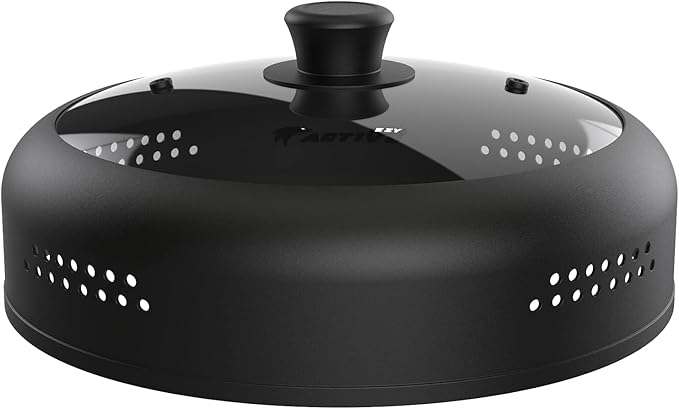 Microwave Cover for Food, Silicone and Glass Splatter Guard Lid for 6–7–8–9-10-11-12 inch Plates & Bowls. By EZY ACTIVE.