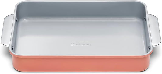 Caraway Non-Stick Ceramic 9”x13” Rectangle Pan - Naturally Slick Ceramic Coating - Non-Toxic, PTFE & PFOA Free - Perfect for Brownies, Lasagnas, and More - Perracotta
