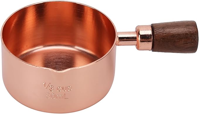 Mini Sauce Pan, Stainless Steel Butter Warmer with Pour Spout and Wooden Handle Rose Gold Melting Pot for Making Sauces, Chocolate Melting, Coffee Tea Soup Warming(1/3cup)