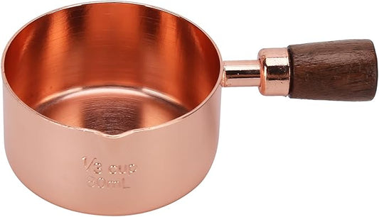 Mini Sauce Pan, Stainless Steel Butter Warmer with Pour Spout and Wooden Handle Rose Gold Melting Pot for Making Sauces, Chocolate Melting, Coffee Tea Soup Warming(1/3cup)