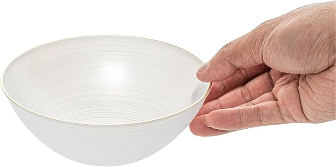 Restaurantware Plastic Bowls 20 Pcs 16 oz Gold Rimmed Disposable Soup Bowls Heavy-Duty White Translucent Rippled Dinnerware Containers for Party, Desserts, Salads, Snacks, and Catering