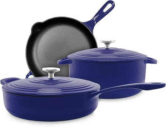 Chantal Enameled Cast Iron Cookware, 5 pc Set, Cobalt Blue