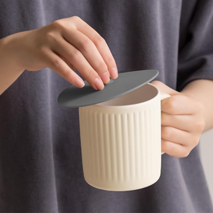 Carrotez 2 Pack Silicone Cup Cover Lids, 4.3 Inch Mug Covers, Reusable Silicone Coffee and Tea Cup Lids - Grey