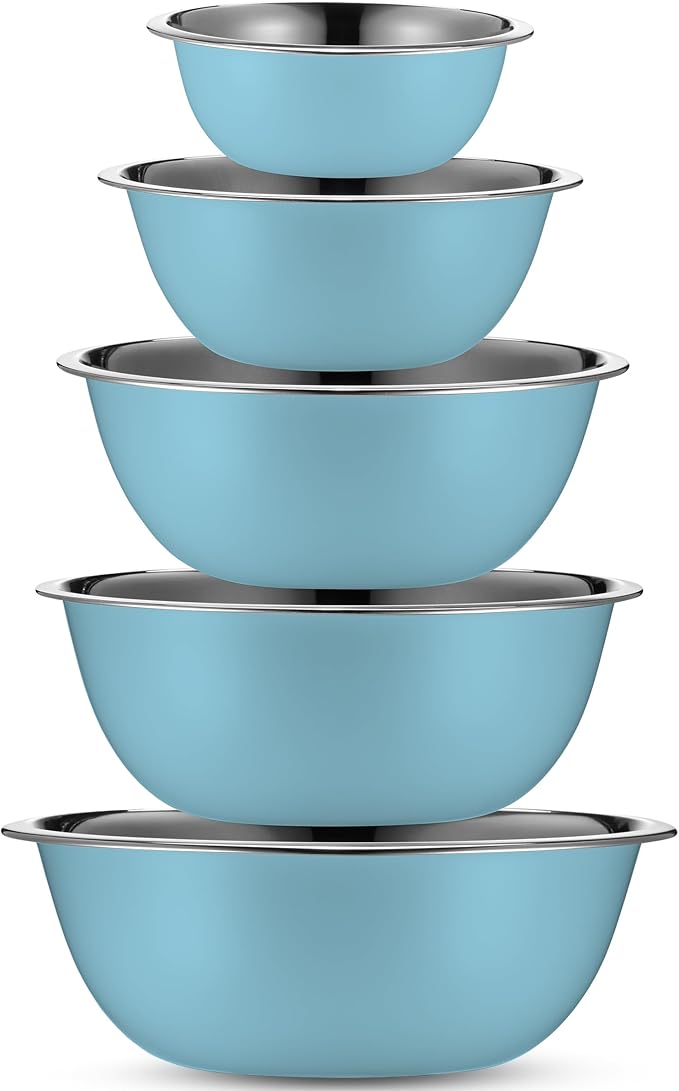 WHYSKO Meal Prep Stainless Steel Mixing Bowls Set, Home, Refrigerator, and Kitchen Food Storage Organizers | Ecofriendly, Reusable, Heavy Duty (Light Blue)