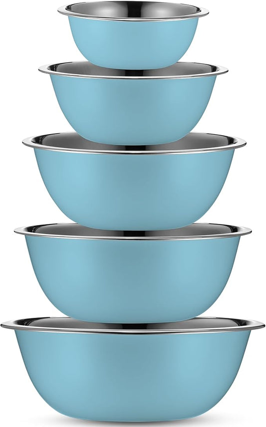 WHYSKO Meal Prep Stainless Steel Mixing Bowls Set, Home, Refrigerator, and Kitchen Food Storage Organizers | Ecofriendly, Reusable, Heavy Duty (Light Blue)