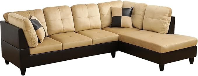 NicBex L Shaped Couch Sectional Couches for Living Room 2 Pieces Modern Sectional Sofa with Right Chaise Sectional Couch with Solid Frame for Living Room, Lint, Beige and Brown