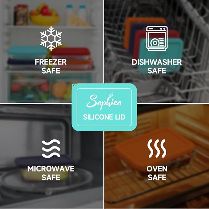 Sophico 3 Cup Rectangle Silicone Storage Cover Lids Replacement for Pyrex 7210-PC Glass Bowls, Container not Included (NAVY BLUE - MINT, 4 Pack)