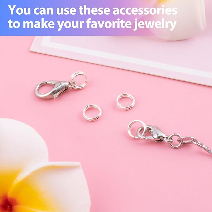 4pcs Jump Rings for Jewelry Making, 925 Sterling Silver Split Jump Ring, 4mm Double Loops Small Key Rings Open Connector Closures for Necklace Bracelets Jewelry Marking