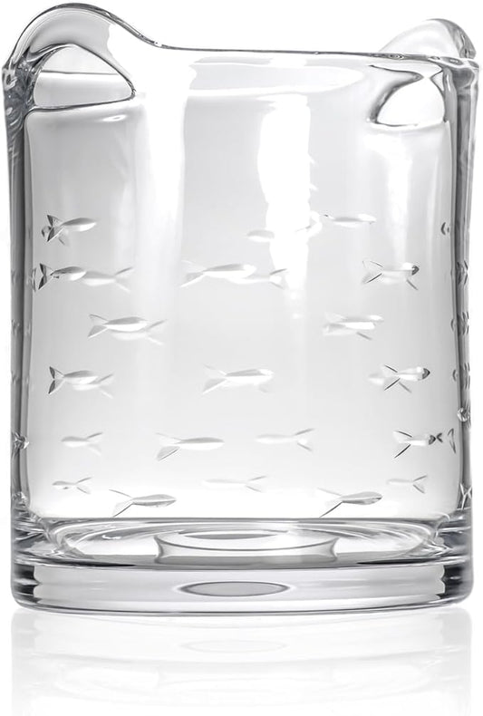Rolf Glass School of Fish Ice Bucket | Glass Champagne Ice Bucket | Lead-Free and Diamond-Wheel Engraved | Designed and Engraved in the USA | Nautical and Coastal