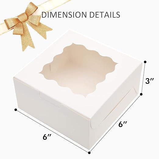 Bakepacker 60pcs White Bakery Boxes with Window 6x6x3 inches Thick & Sturdy Macaroon Pastry & Cookie Boxes