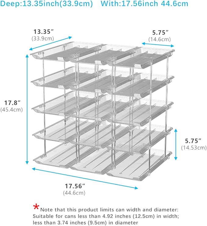 Can Organizer For Pantry, Adjustable Height And Width Canned Goods Organizer, Soup Can Organizer Holds Up to 60 Cans for Kitchen Cabinet or Refrigerator(CLear 5 Tier)