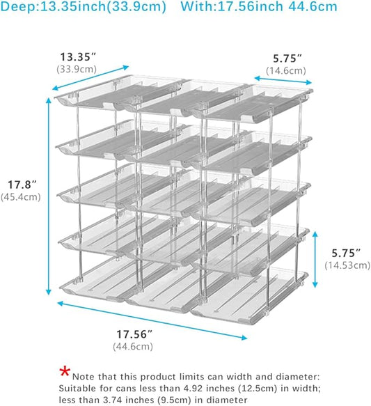 Can Organizer For Pantry, Adjustable Height And Width Canned Goods Organizer, Soup Can Organizer Holds Up to 60 Cans for Kitchen Cabinet or Refrigerator(CLear 5 Tier)