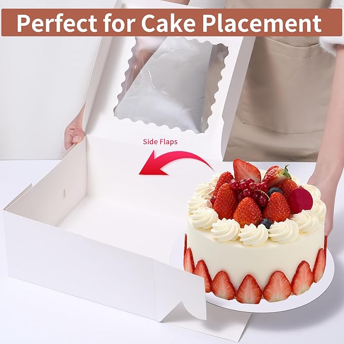 48pcs 10x10x5 Inches Cake Boxes,24pcs White Boxes and 24pcs Boards,Cajas Pasteles for Disposable 10 inch Cake box with Window (White, 10 * 10 * 5inch/48pcs)