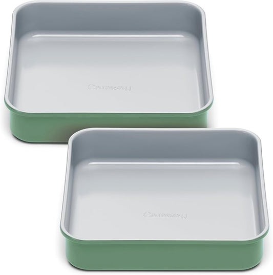 Caraway 9” Square Pan Duo - Non-Stick Ceramic Coating - Free From Forever Chemicals - Cake Pan Perfect for Brownies, Lemon Bars, & More - Sage