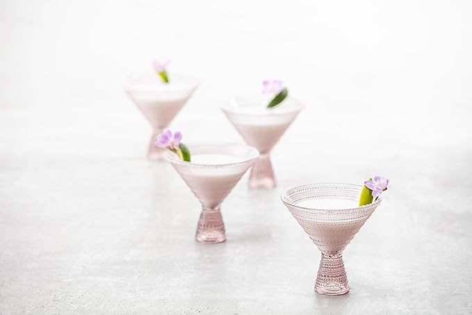 Fortessa Jupiter Beaded Hobnail Glass, 11.5 Ounce Martini (Set of 4), Pink