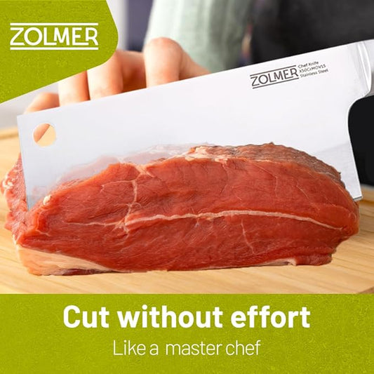 ZOLMER® Cleaver Knife – Professional Meat Cleaver for Butchering Bones – Butcher Tool with Wooden Handle – Chinese Chef Chopper for Kitchen