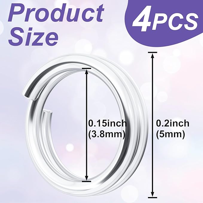4pcs Jump Rings for Jewelry Making, 925 Sterling Silver Split Jump Ring, 4mm Double Loops Small Key Rings Open Connector Closures for Necklace Bracelets Jewelry Marking