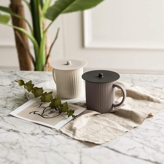 Carrotez 2 Pack Silicone Cup Cover Lids, 4.3 Inch Mug Covers, Reusable Silicone Coffee and Tea Cup Lids - Black