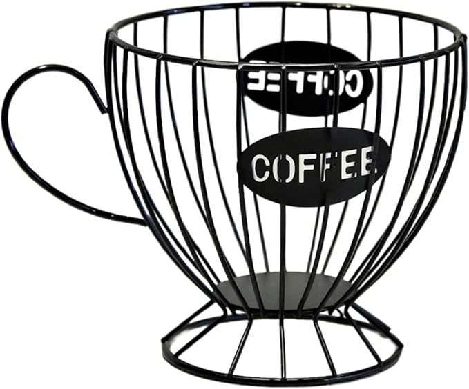 Metal Coffee Pod Holder Wire Coffee Pods Storage Basket Espresso Capsule Storage for Home Kitchen Cafe Hotel (Black cup)