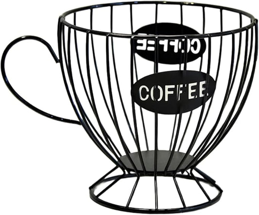 Metal Coffee Pod Holder Wire Coffee Pods Storage Basket Espresso Capsule Storage for Home Kitchen Cafe Hotel (Black cup)
