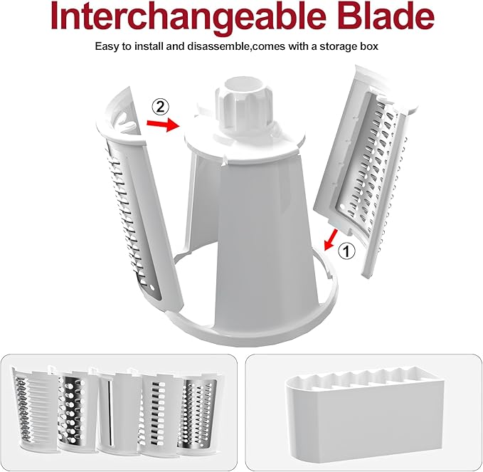 Ourokhome Cheese Grater Hank Crank Cheese Shredder, Mandoline Vegetable Slicer with 5 Interchangeable Blades and Strong Suction Base for Fruit, Vegetables, Nuts Black