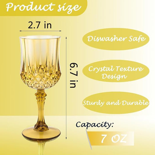 Plastic Wine Glasses，100PCS Gold Plastic Goblets Vintage Style Cordial Drinking Glasses for Wedding Reception, Grand Event Party Supplies (100, Gold)