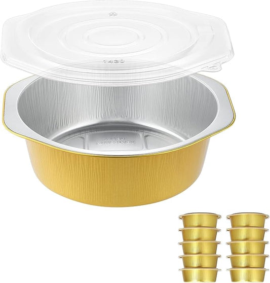 7.8" Extra-Deep Aluminum Foil Pans with Integrated Handles and Snap-On Lids (10 pcs) | 2X Thickness Heavy-Duty Reusable Tin for Baking and Cooking