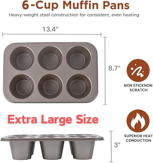 High Carbon Steel Popover Pan - 6-Cavity Non-Stick Tray Mold for Premium Stainless Steel Homemade Cupcakes, Muffins, Breads - Professional Grade for Bakery & Kitchen Oven(Golden)