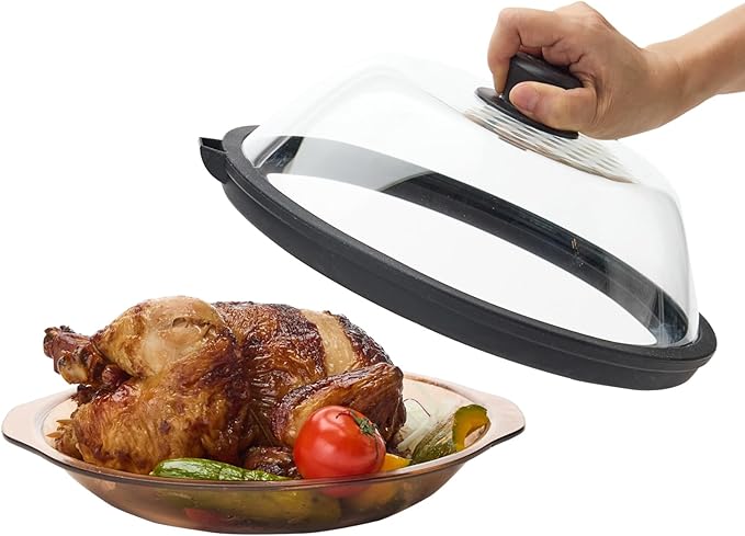 OEC Lightweight Tempered Glass Lid with Water Inlet – Food Splatter Cover, Food-Grade & BPA-Free, Fits Most Plates and Bowls (11")